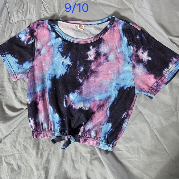 Other - Tie-Dye Cropped Tie-Front Tee - Pink, Blue & Black